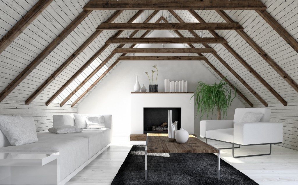 Living room interior in the attic