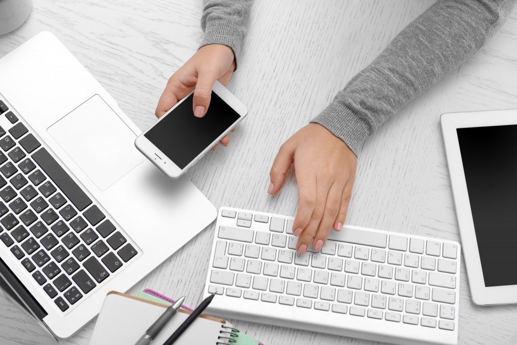 gadgets on a white desk