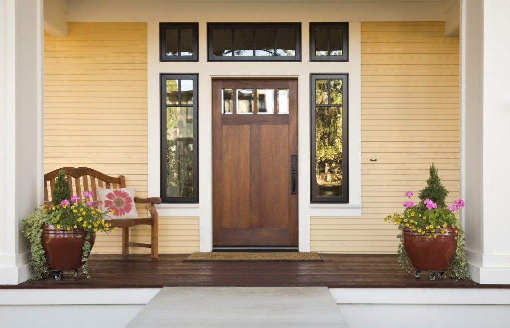 Wooden front door of a home