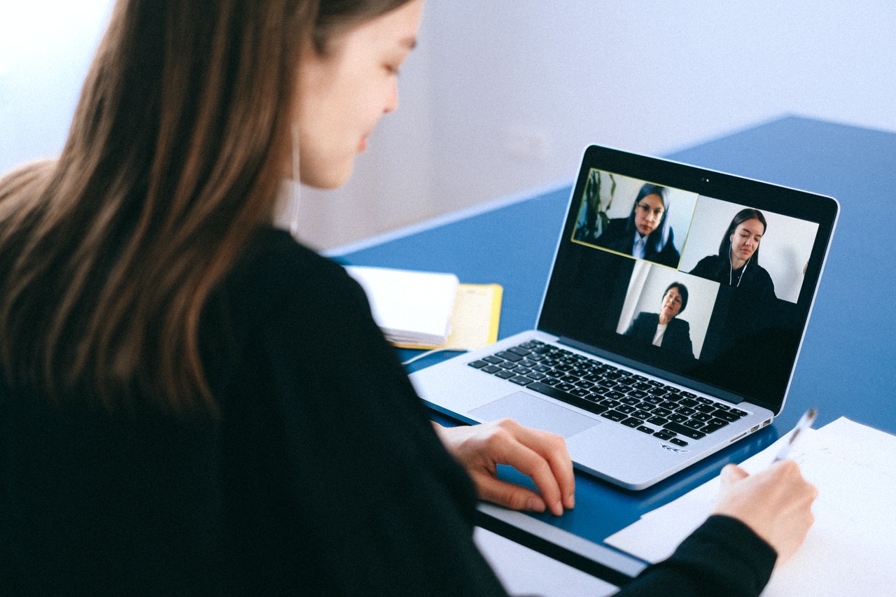 woman on conference call on her laptop