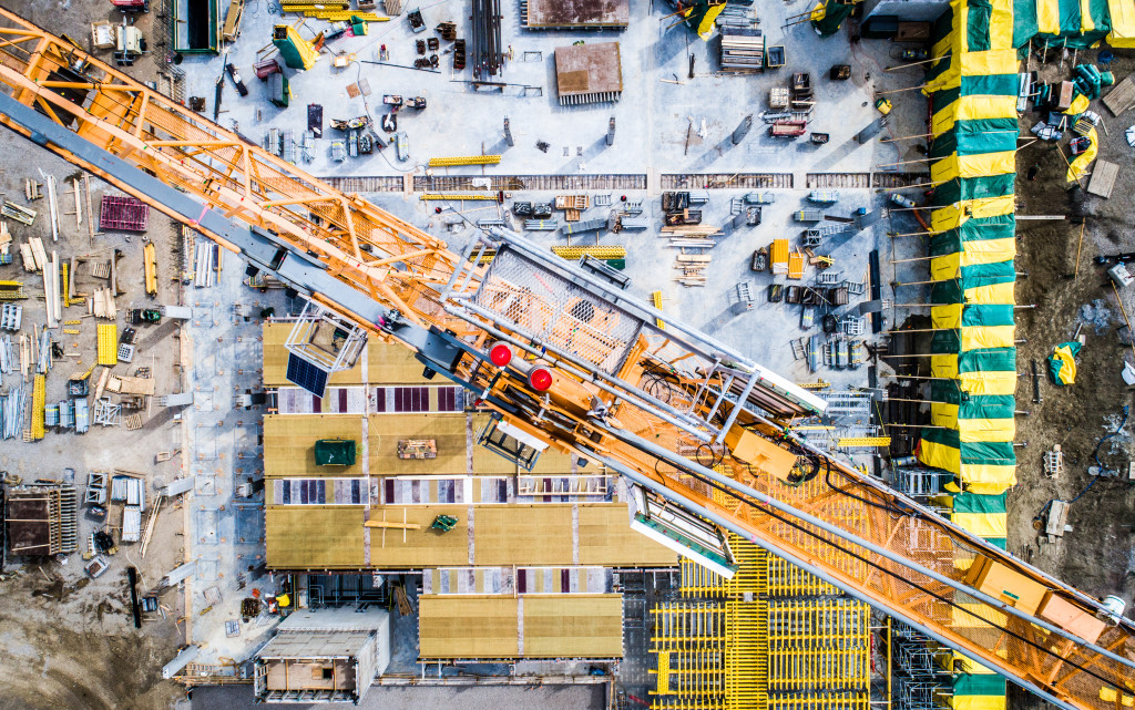 top view of a construction site with machinery